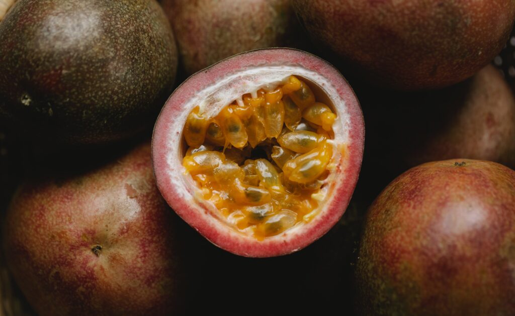 Half of fresh delicious passion fruit