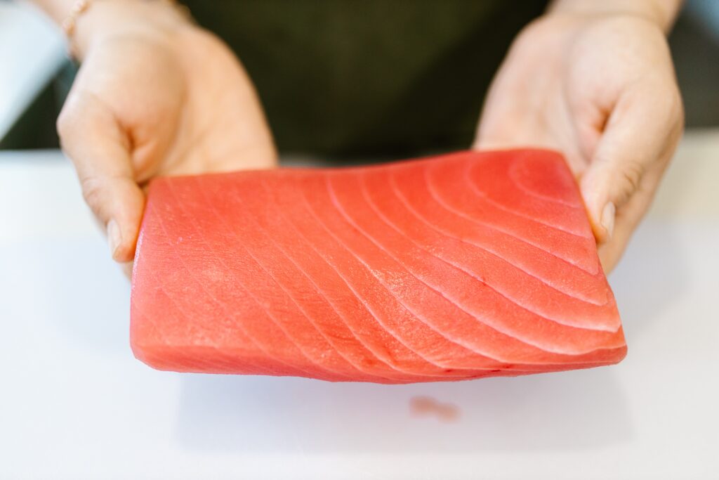 Raw salmon slice