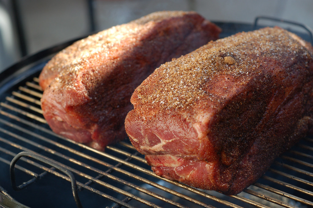 2 pork butts on the grill